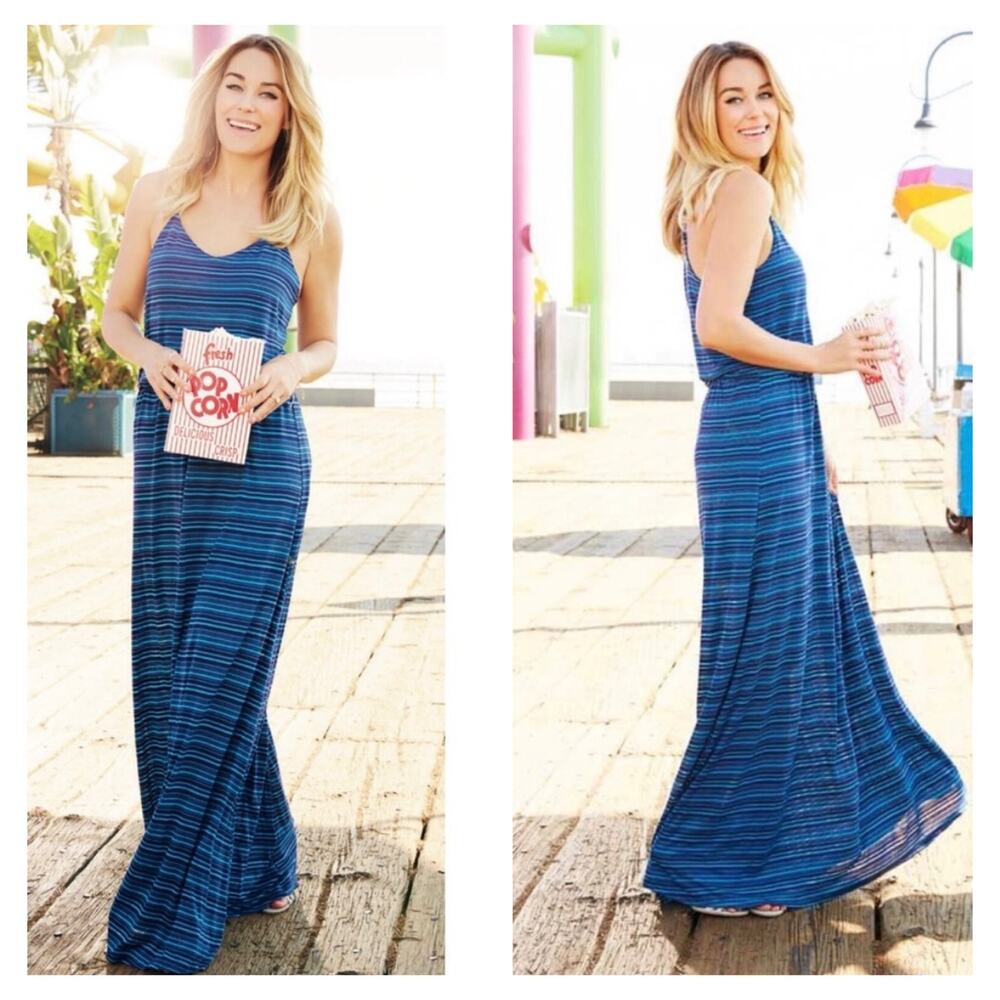 Lauren Conrad Womens Blue Striped Racerback Maxi Dress Size Small Casual Resort